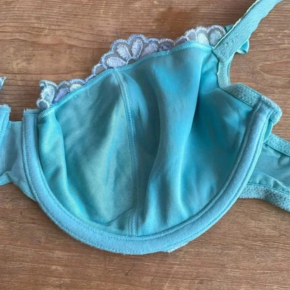 NWOT Victoria's Secret VTG Turquoise Baby Blue Floral Bows Embroidered Demi Bra - Picture 5 of 9